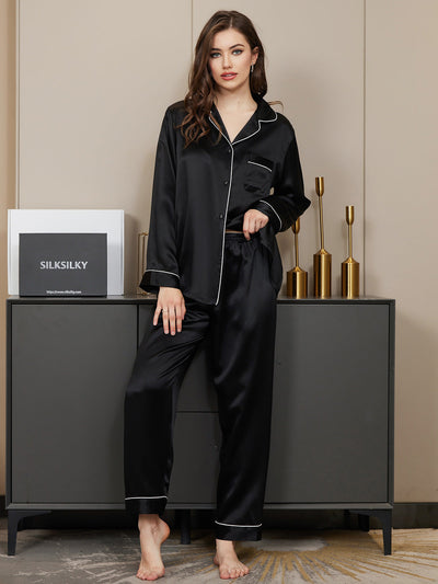 Set Pigiama Classico Lungo Da Donna in 100% Seta di Gelso