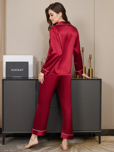 Set Pigiama Classico Lungo Da Donna in 100% Seta di Gelso