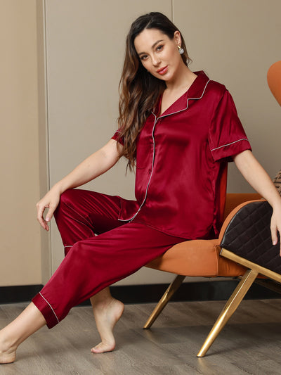 Pigiama in Pura Seta con Bordo in Piping Set 2 Pezzi