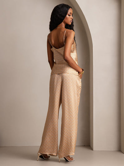Set da pigiama in pura seta con top cami e pantaloni a gamba ampia
