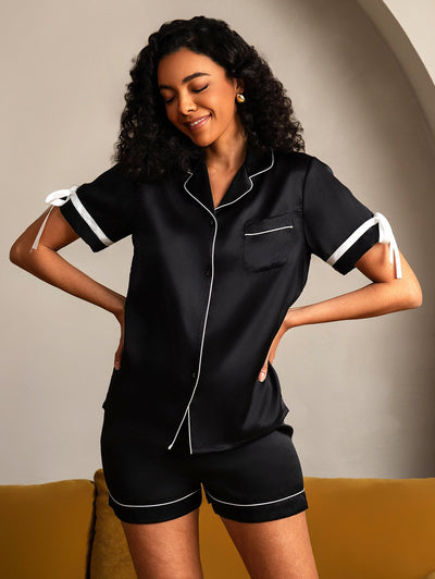 Pura Seta Corte Maniche Pantaloncini Pigiama Set