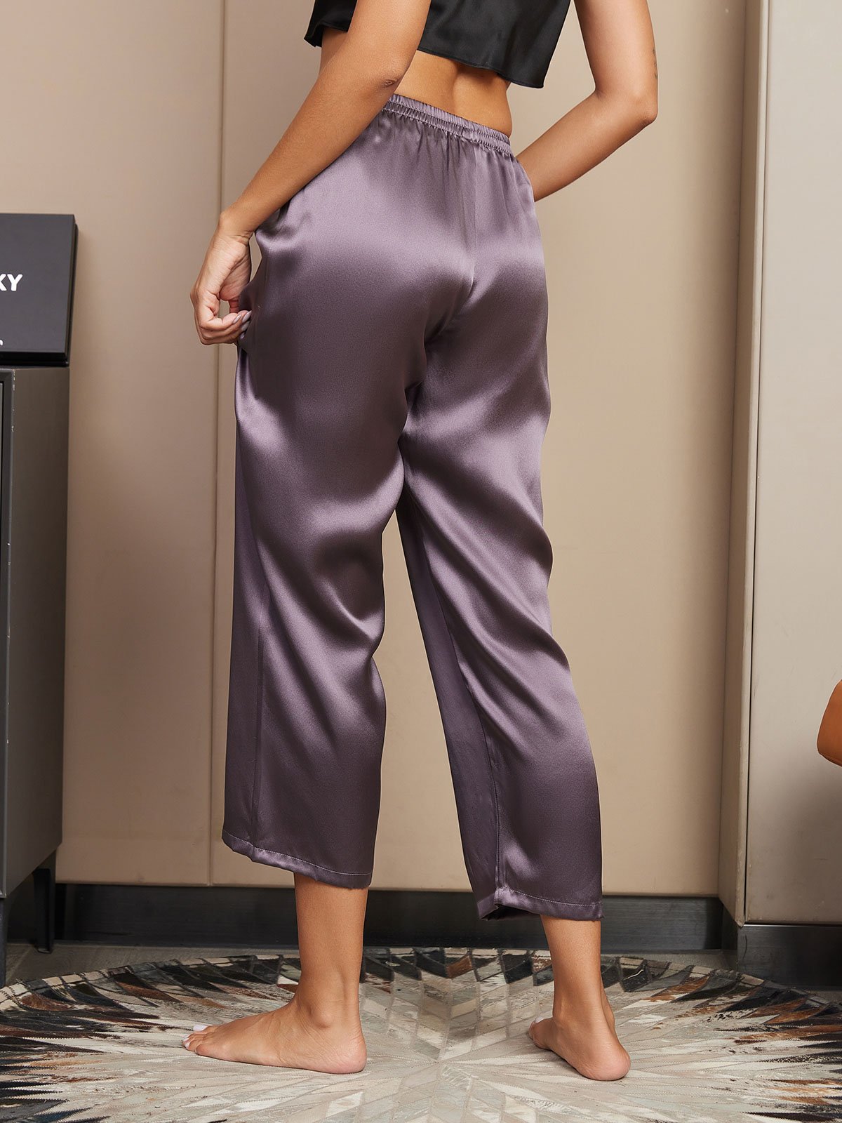 Seta Pura Tinta Unita Classic Pantaloni Di Sonno Delle Donne