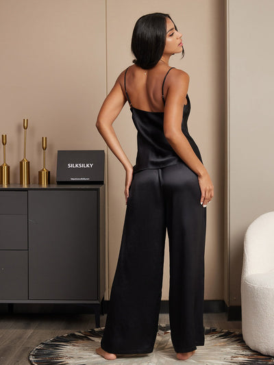 Set da pigiama in pura seta con top cami e pantaloni a gamba ampia