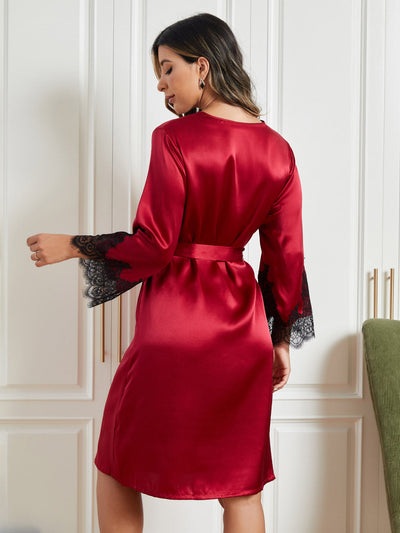 Polsini in pizzo di pura seta Elegante vestaglia con cintura