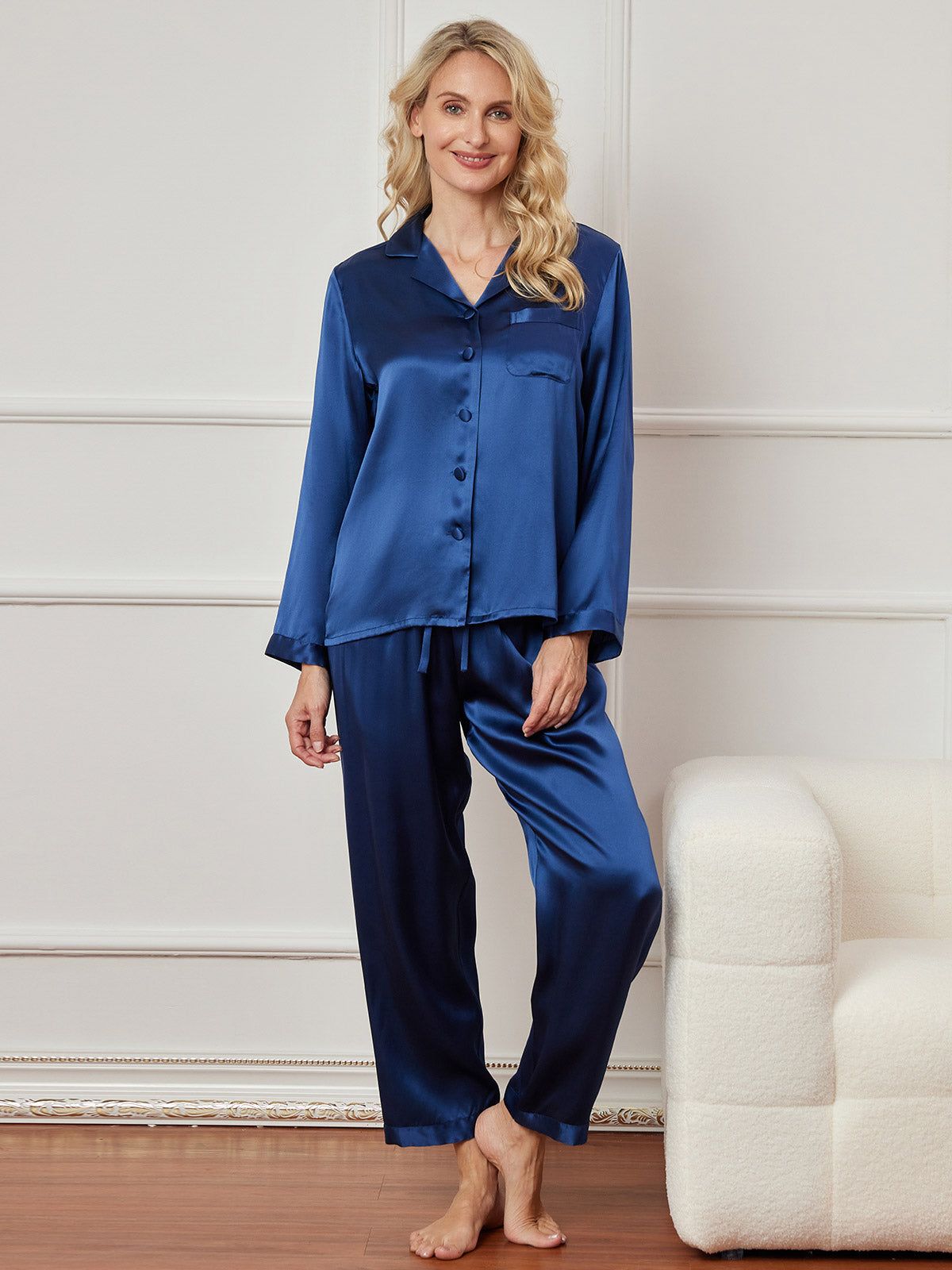 Pigiami Casual Da Donna in Pura Seta Con Bottoni