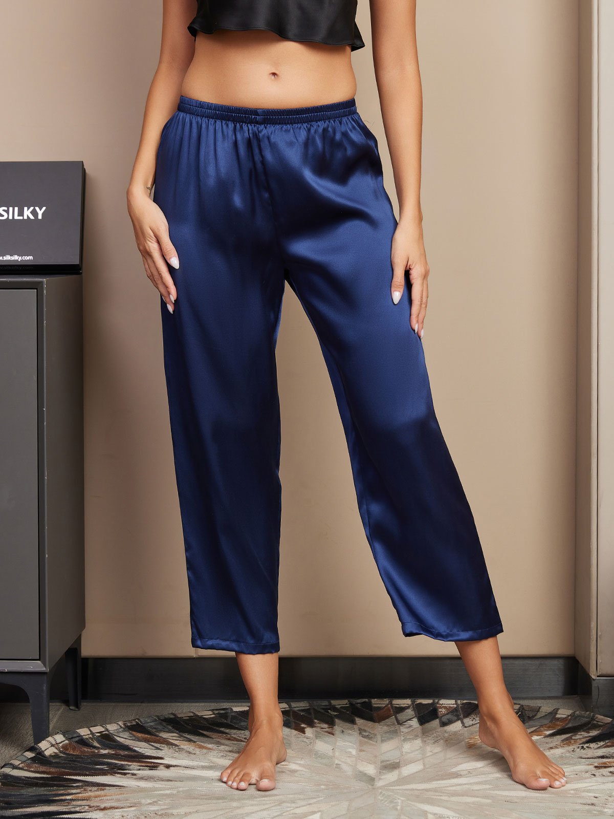 Seta Pura Tinta Unita Classic Pantaloni Di Sonno Delle Donne