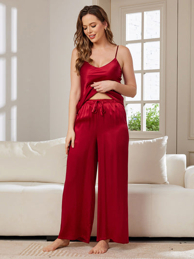 Set da pigiama in pura seta con top cami e pantaloni a gamba ampia