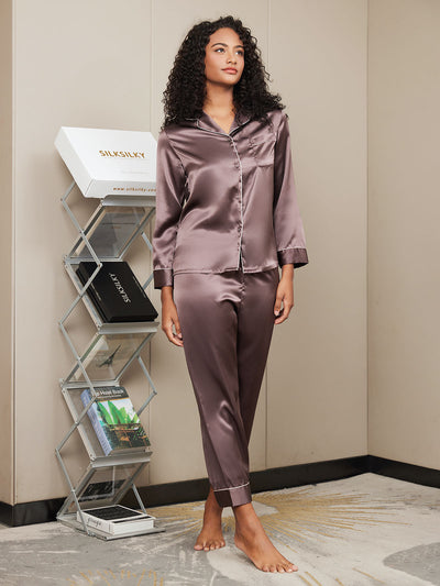 Set Pigiama Classico Lungo Da Donna in 100% Seta di Gelso