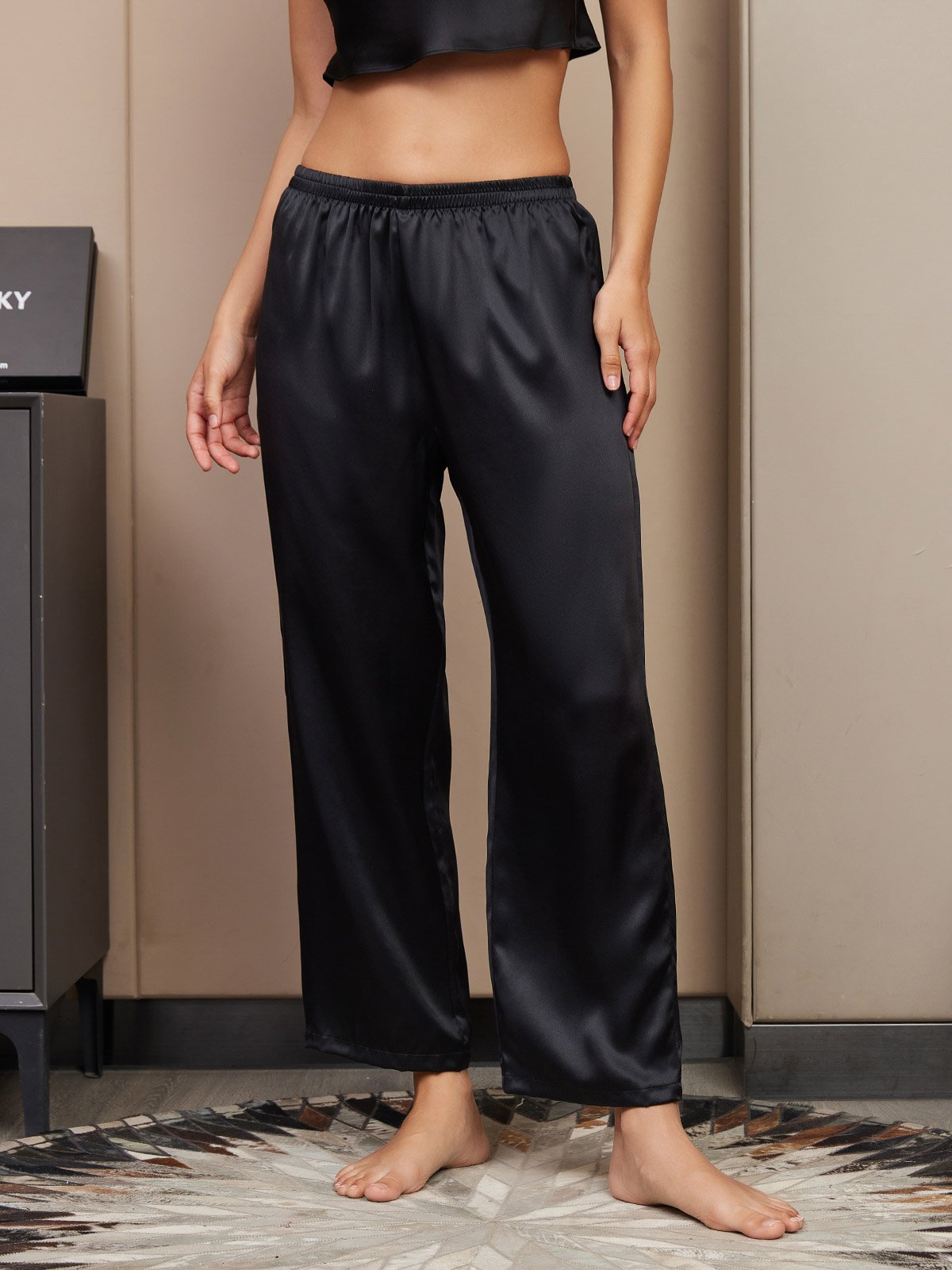 Seta Pura Tinta Unita Classic Pantaloni Di Sonno Delle Donne