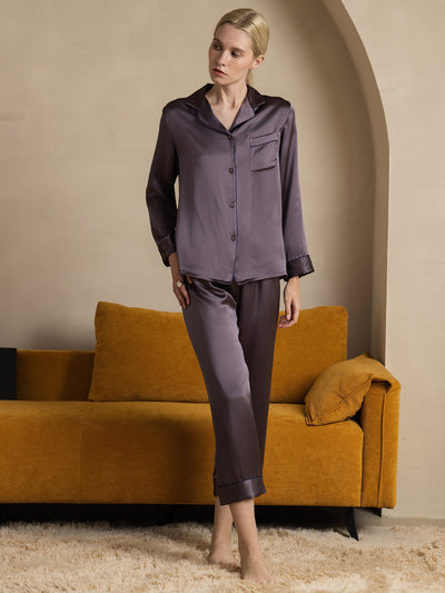 Set Pigiama Classico Lungo Da Donna in 100% Seta di Gelso