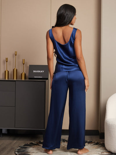Seta Pura Canotta E Pantaloni A Gamba Larga Pigiama Set