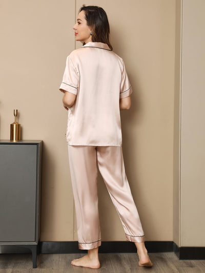 Pigiama in Pura Seta con Bordo in Piping Set 2 Pezzi
