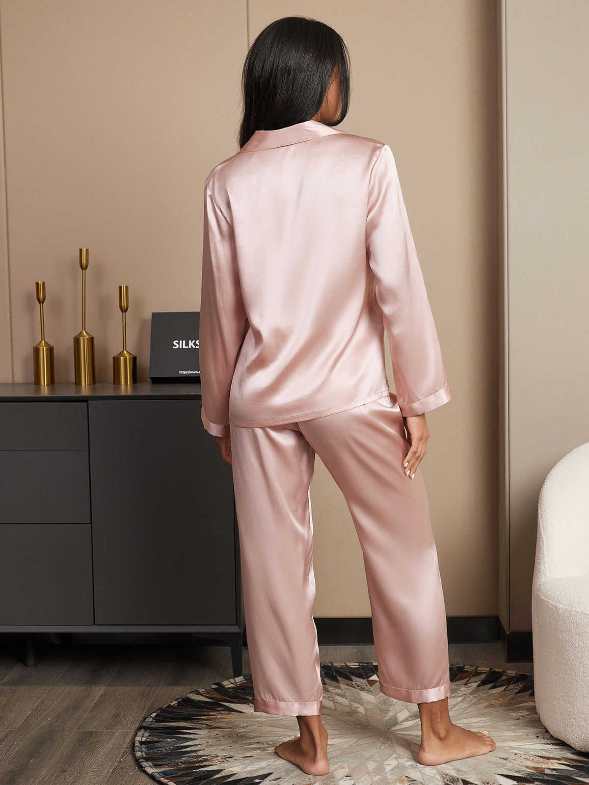 Pigiami Casual Da Donna in Pura Seta Con Bottoni