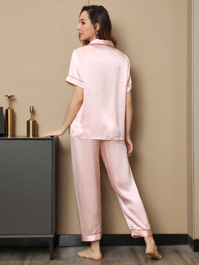 Pigiama in Pura Seta con Bordo in Piping Set 2 Pezzi