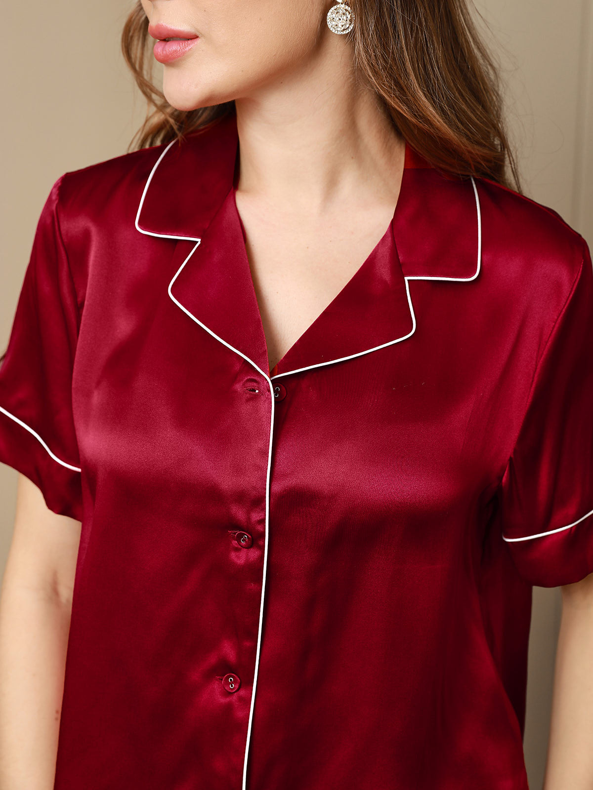 Pigiama in Pura Seta con Bordo in Piping Set 2 Pezzi