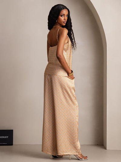 Set da pigiama in pura seta con top cami e pantaloni a gamba ampia