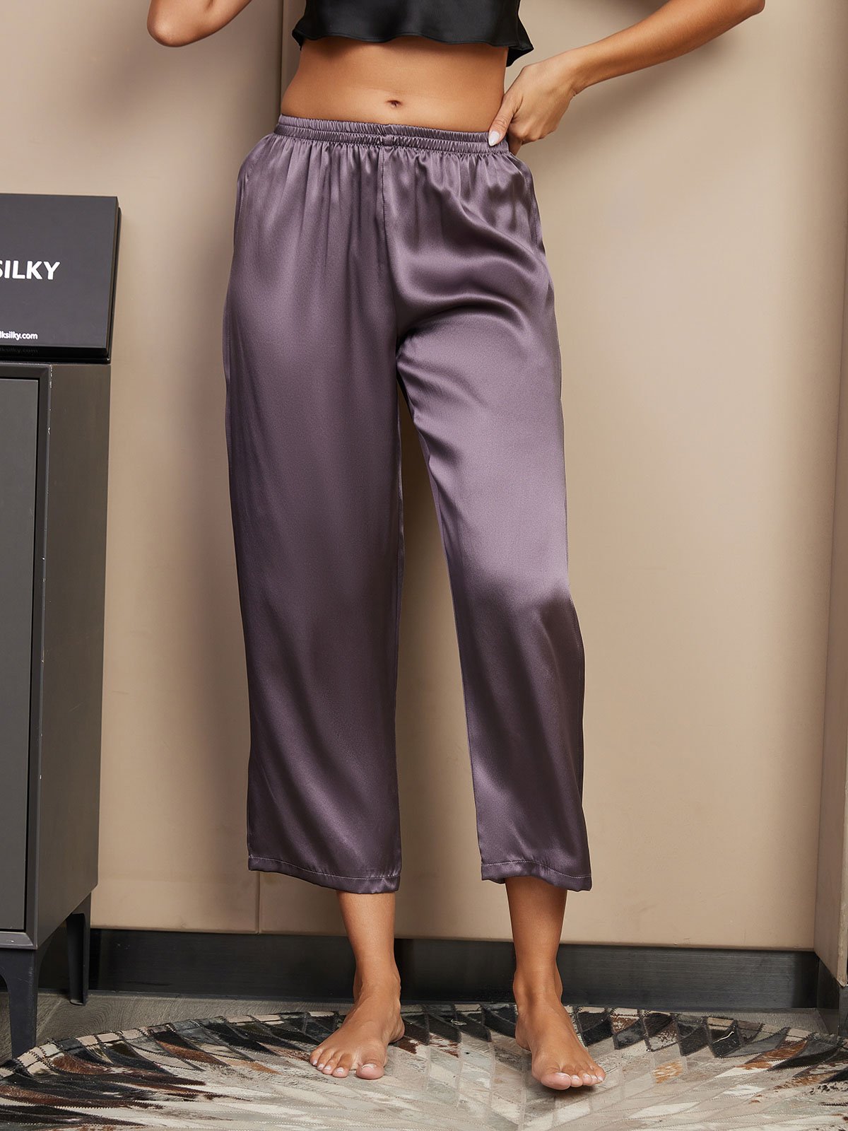 Seta Pura Tinta Unita Classic Pantaloni Di Sonno Delle Donne