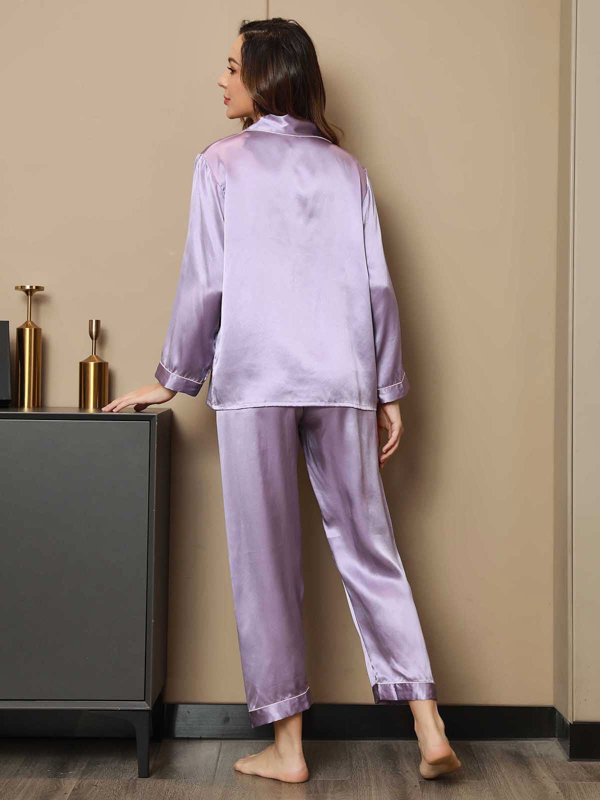 Set pigiama con rifiniture in pura seta 2 pezzi