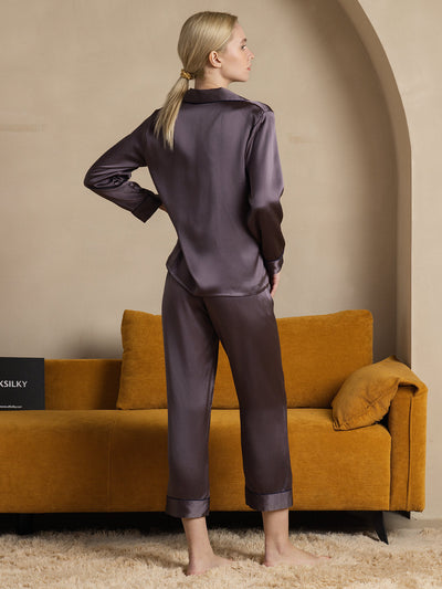 Set Pigiama Classico Lungo Da Donna in 100% Seta di Gelso