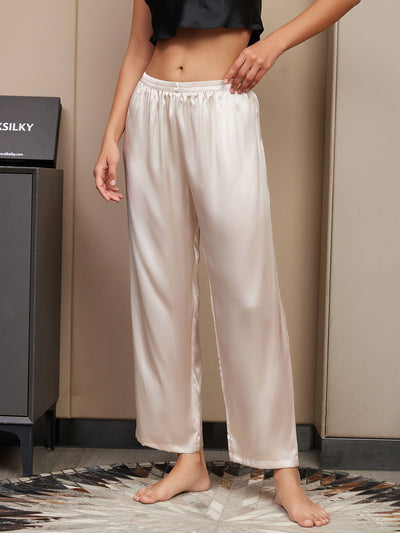 Seta Pura Tinta Unita Classic Pantaloni Di Sonno Delle Donne