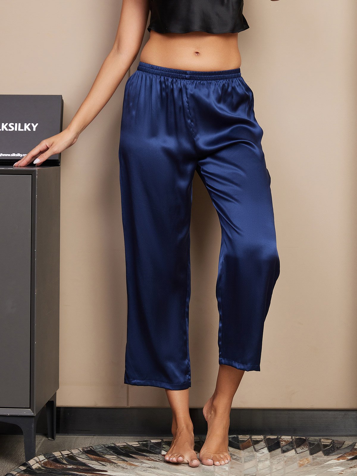Seta Pura Tinta Unita Classic Pantaloni Di Sonno Delle Donne