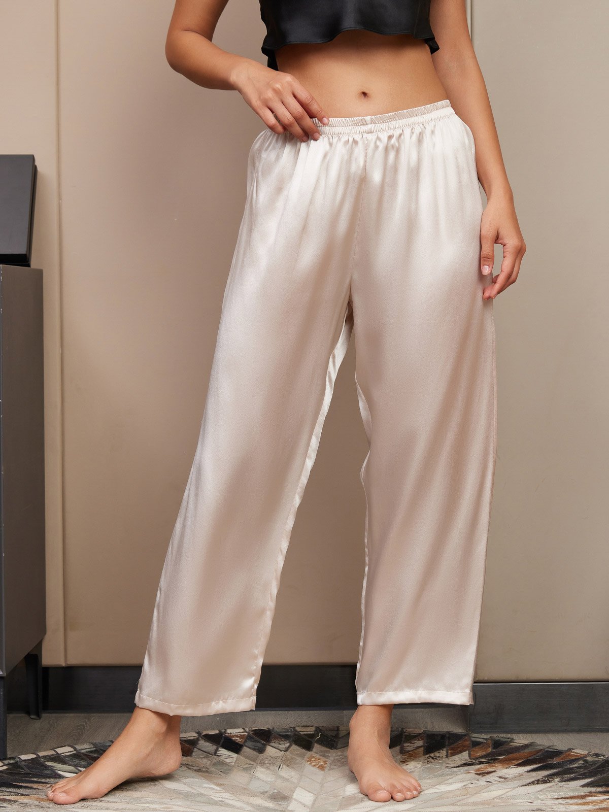 Seta Pura Tinta Unita Classic Pantaloni Di Sonno Delle Donne