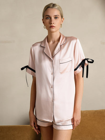 Pura Seta Corte Maniche Pantaloncini Pigiama Set