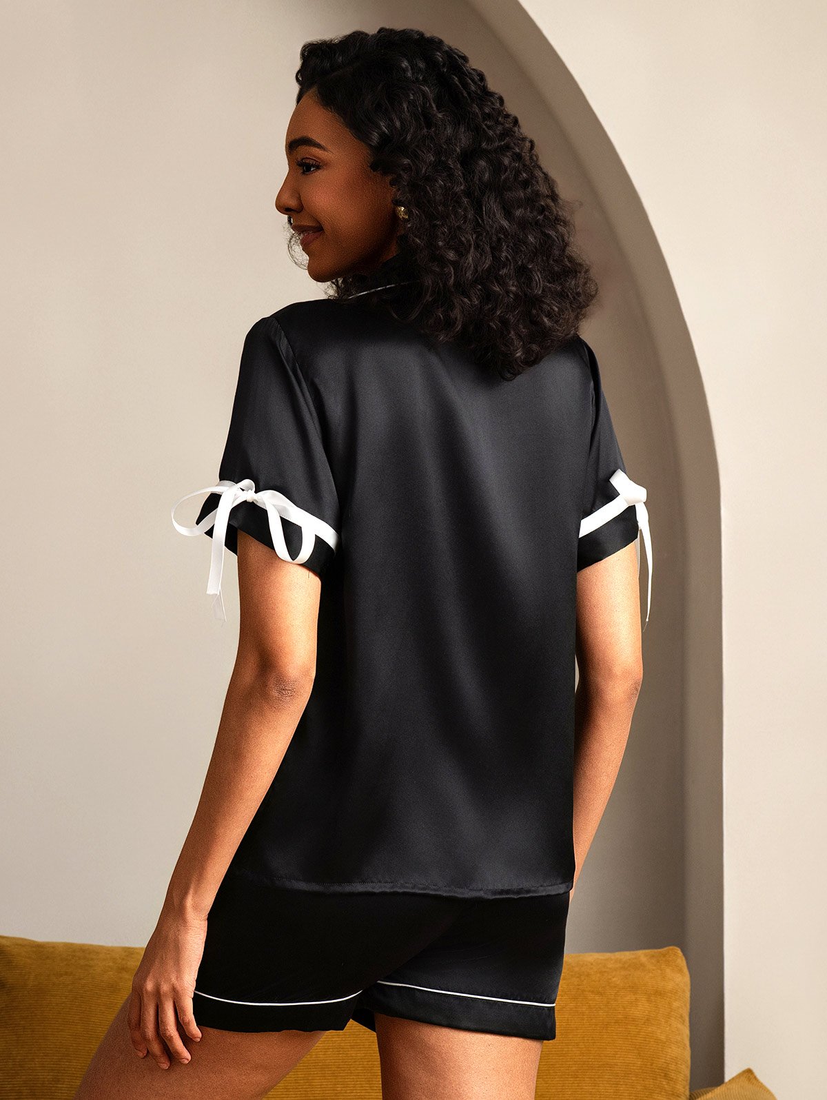 Pura Seta Corte Maniche Pantaloncini Pigiama Set