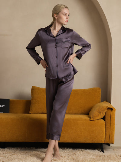 Set Pigiama Classico Lungo Da Donna in 100% Seta di Gelso