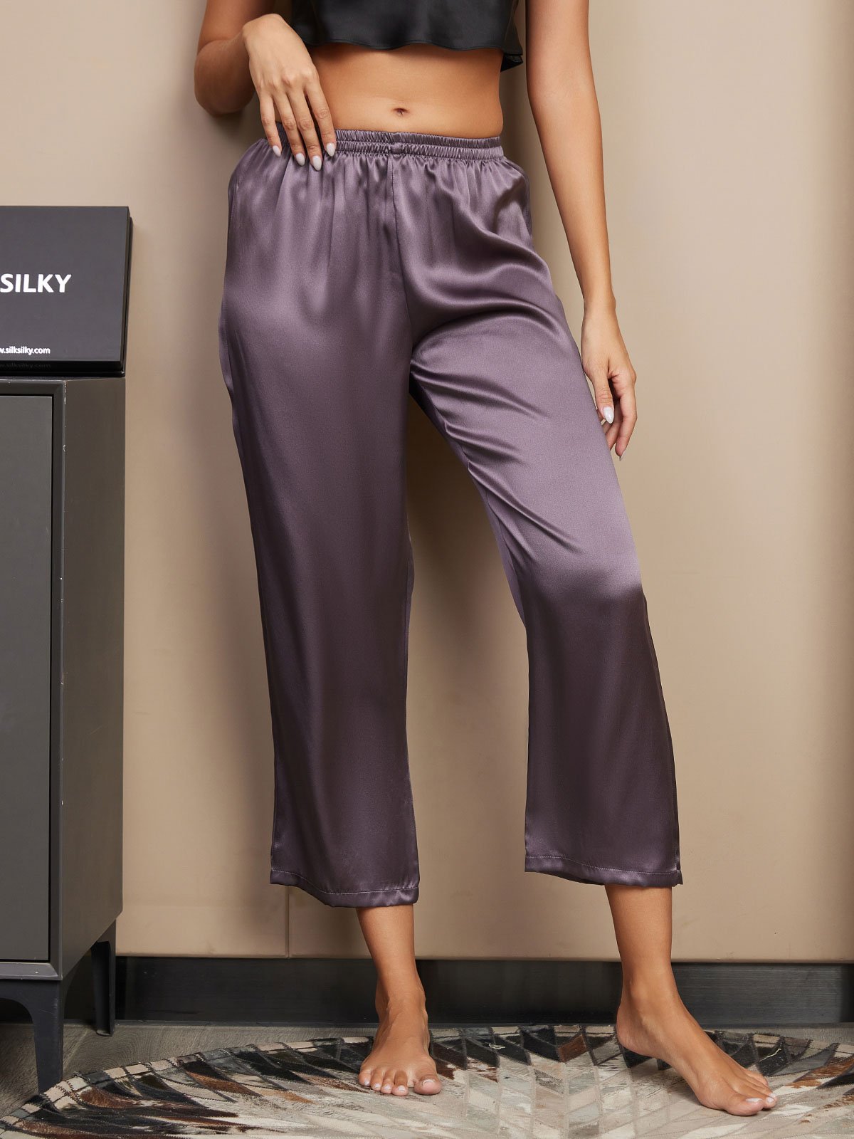 Seta Pura Tinta Unita Classic Pantaloni Di Sonno Delle Donne