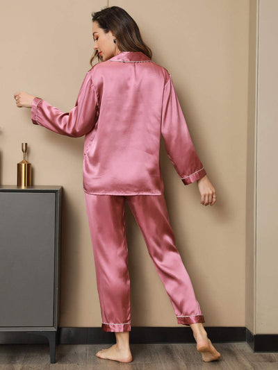 Set Pigiama Classico Lungo Da Donna in 100% Seta di Gelso