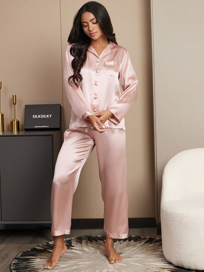Pigiami Casual Da Donna in Pura Seta Con Bottoni